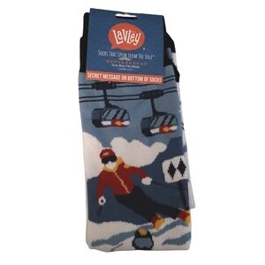 Lavley Id Rather Be Skiing Socks Blue White Graphic Novelty Crew Unisex NWT